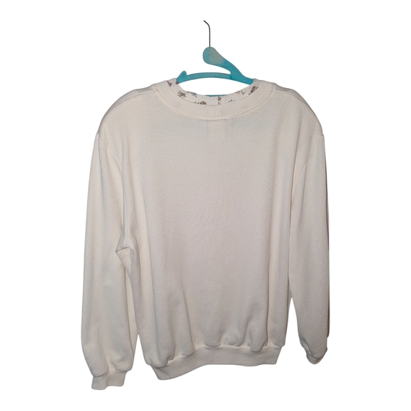 Vintage Teddi Cream Crew Neck Sweater with Patchwork Design Cottage Core - Picture 4 of 5